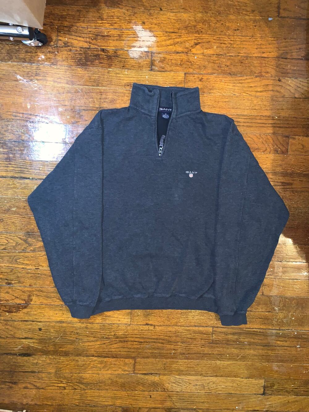 GANT Quarter Zip Pullover Mens Medium Dark Gray Embroidered Logo Sweater
